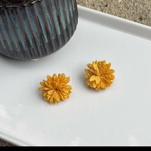 Cloth Mustard Yellow Flower Earrings